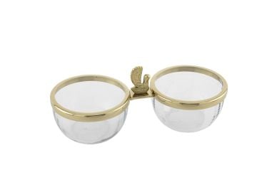 Gold Metalli 2 Bölmeli Cam Çerezlik 25x11x10cm