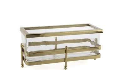 Gold Metal Standlı Dikdörtgen Cam Sunumluk 34x16x16cm