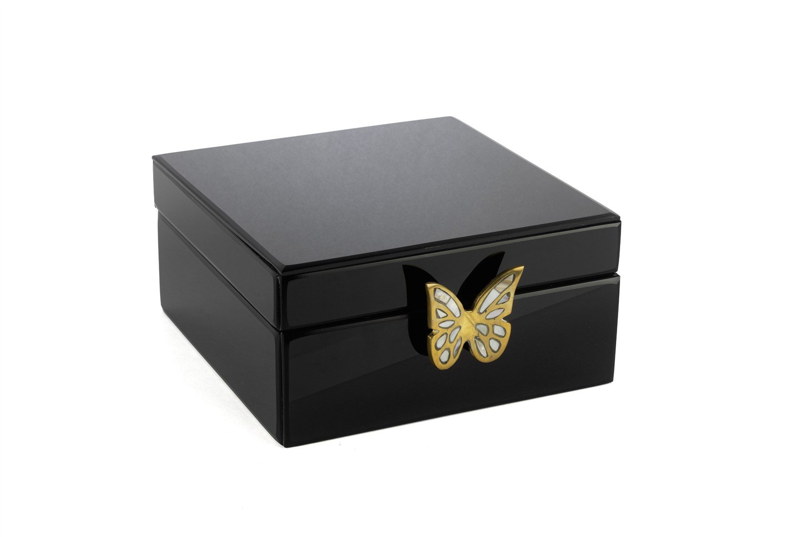 Siyah Kelebek Figürlü Cam Kutu 24x22x11cm