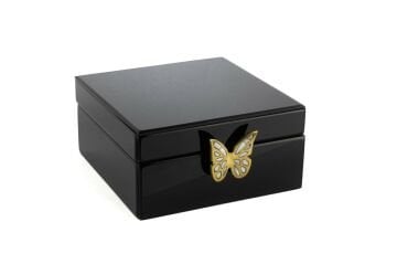 Siyah Kelebek Figürlü Cam Kutu 24x22x11cm
