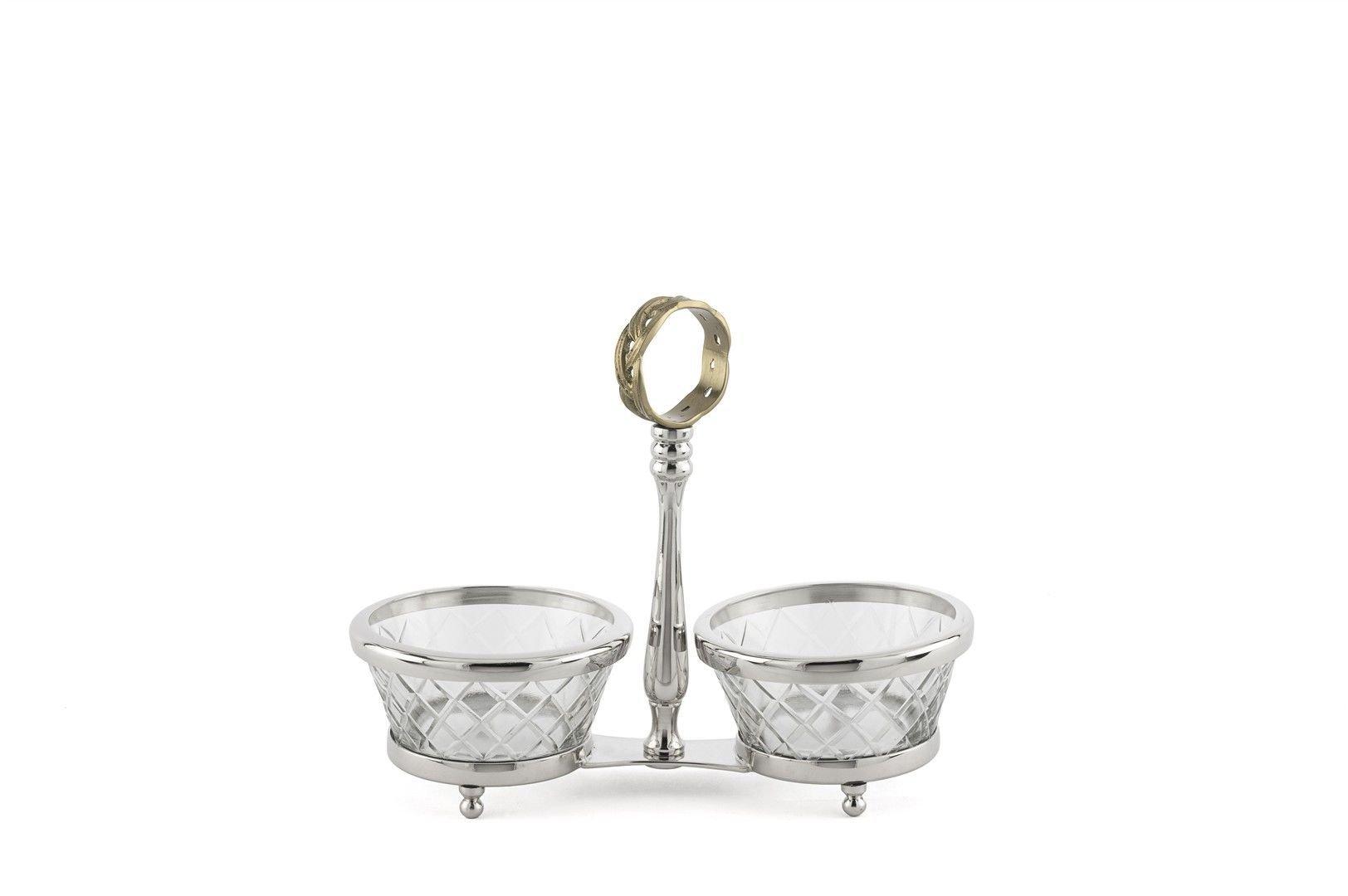 Gümüş Metalli 2 Bölmeli Cam Çerezlik 22x10x18cm