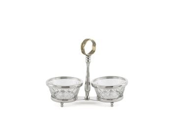 Gümüş Metalli 2 Bölmeli Cam Çerezlik 22x10x18cm