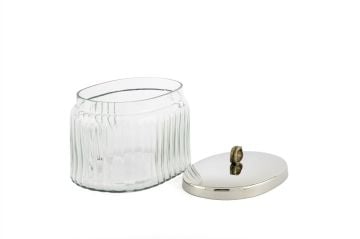 Gümüş Metal Kapaklı Oval Cam Kavanoz 19x13x16cm