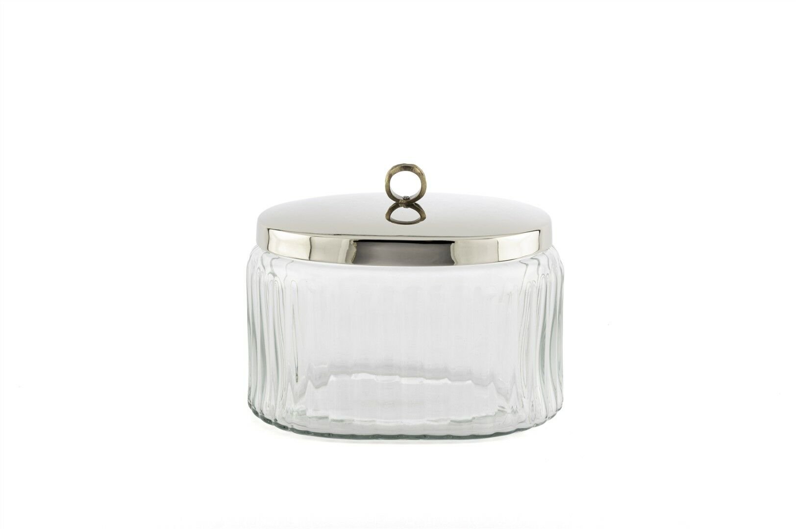 Gümüş Metal Kapaklı Oval Cam Kavanoz 19x13x16cm