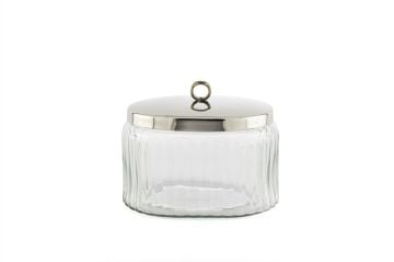 Gümüş Metal Kapaklı Oval Cam Kavanoz 19x13x16cm