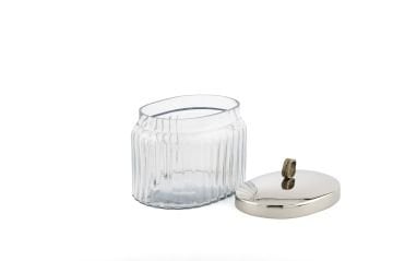 Gümüş Metal Kapaklı Oval Cam Kavanoz 16x12x15cm