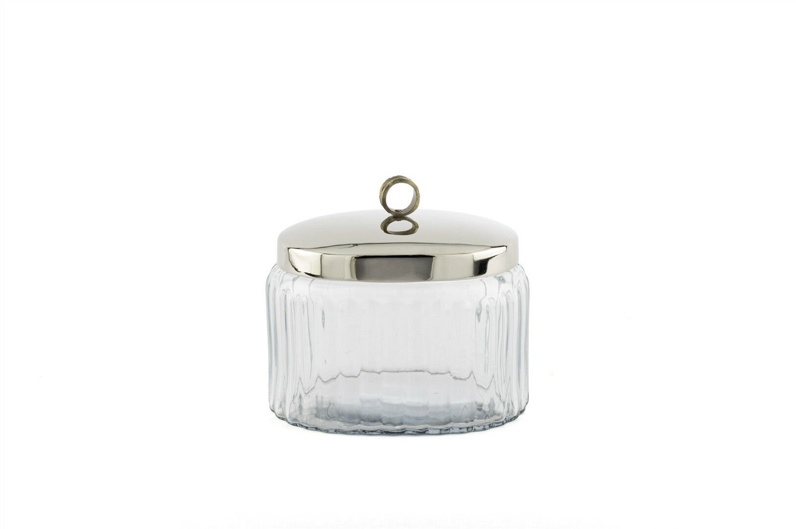 Gümüş Metal Kapaklı Oval Cam Kavanoz 16x12x15cm