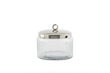 Gümüş Metal Kapaklı Oval Cam Kavanoz 16x12x15cm