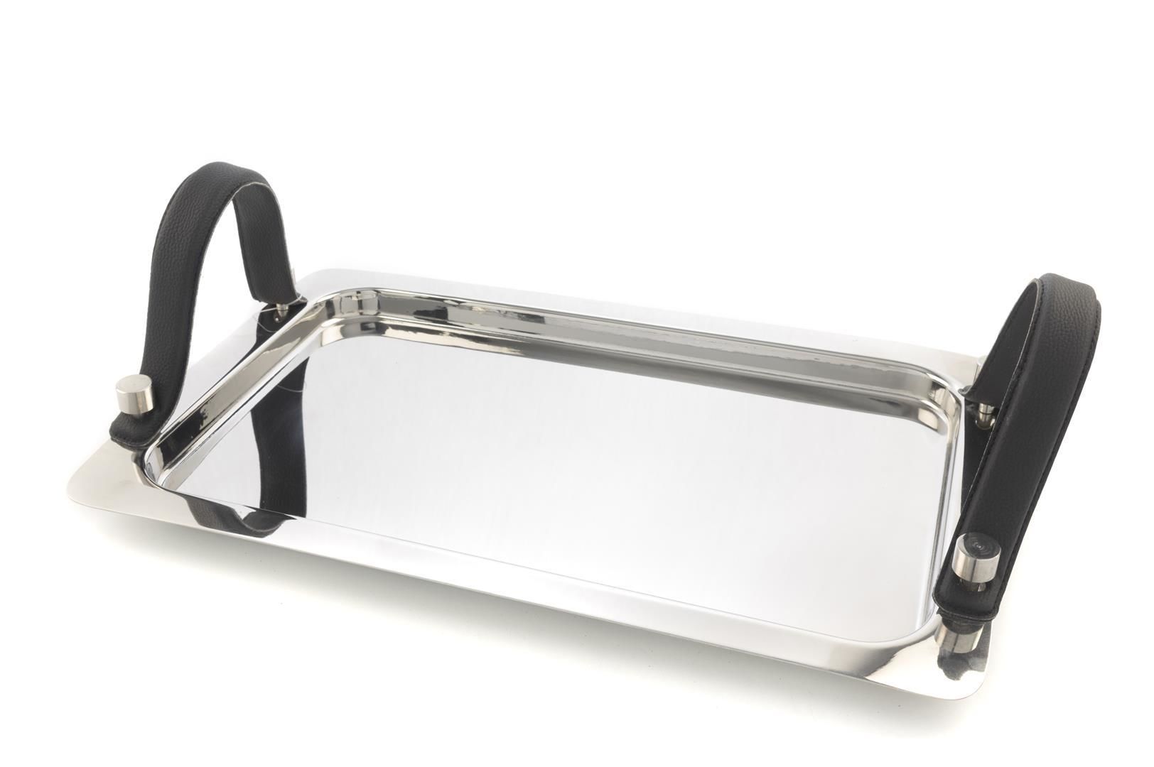 Siyah Deri Çelik Tepsi 42x27x2cm