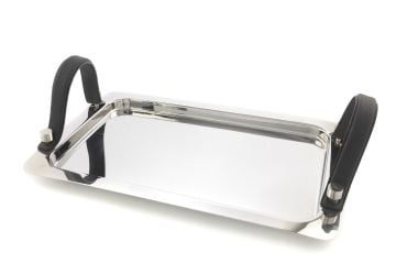 Siyah Deri Çelik Tepsi 42x27x2cm