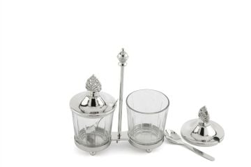 Gümüş Standlı Kapaklı 2li Cam Baharatlık 17x7x19cm