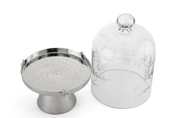 Gümüş Ayaklı Cam Kapaklı Kurabiyelik 13x24cm