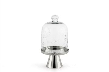 Gümüş Ayaklı Cam Kapaklı Kurabiyelik 13x24cm