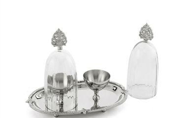 Gümüş 2li Tepsili Yumurta Servis Seti 19x12x16cm