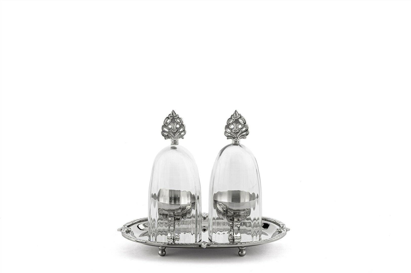 Gümüş 2li Tepsili Yumurta Servis Seti 19x12x16cm