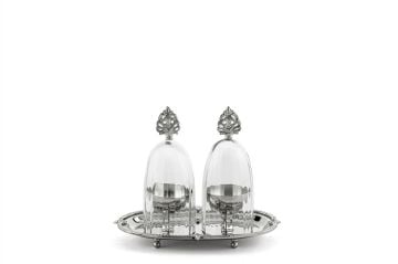 Gümüş 2li Tepsili Yumurta Servis Seti 19x12x16cm