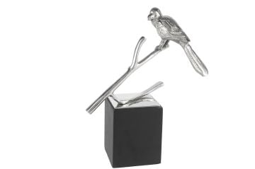 Siyah Gümüş Kuş Dekor Obje 25x12x34cm