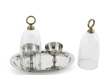 Gümüş 2li Tepsili Yumurta Servis Seti 19x12x16cm