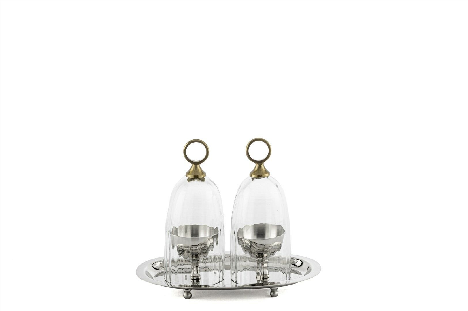 Gümüş 2li Tepsili Yumurta Servis Seti 19x12x16cm