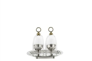 Gümüş 2li Tepsili Yumurta Servis Seti 19x12x16cm