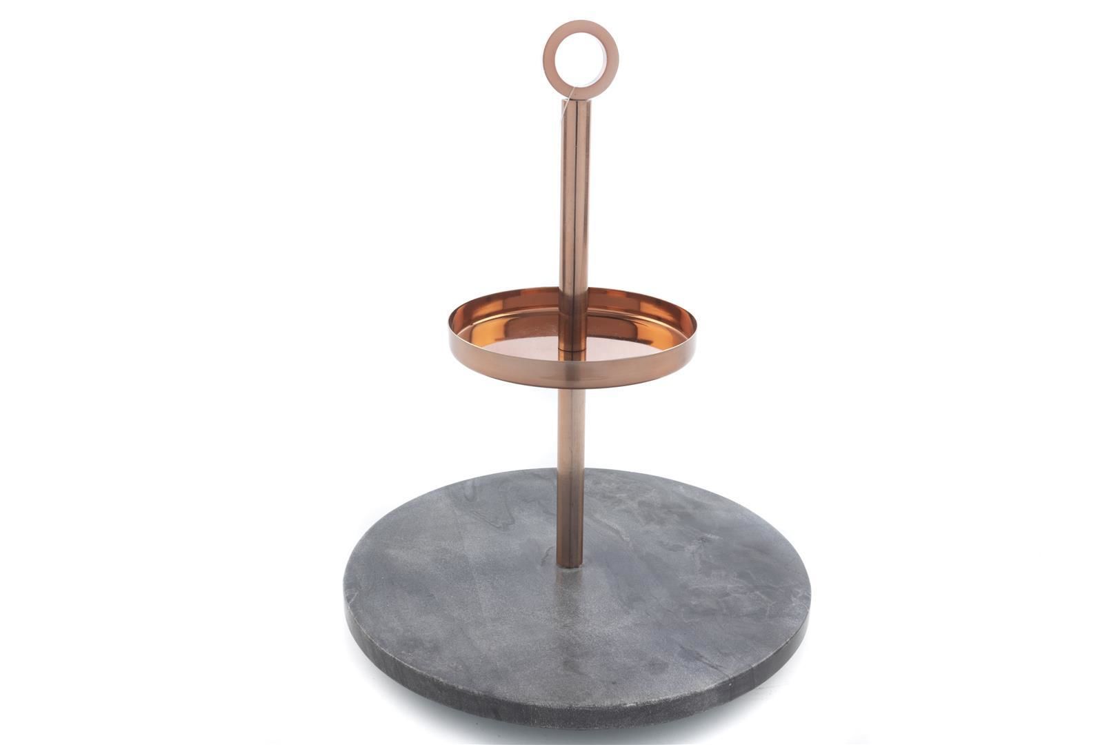 Bronz Siyah Mermer Çelik 2 Katlı Servis 26x13x32cm