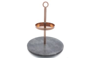 Bronz Siyah Mermer Çelik 2 Katlı Servis 26x13x32cm
