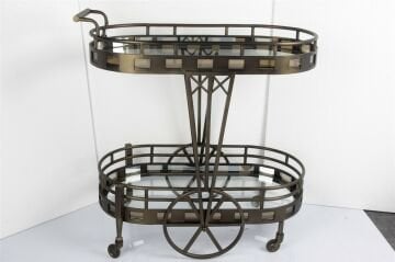 Antik Bronz Oval Çelik Servis Arabası 82x44x90cm