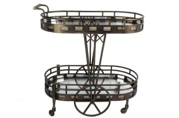 Antik Bronz Oval Çelik Servis Arabası 82x44x90cm