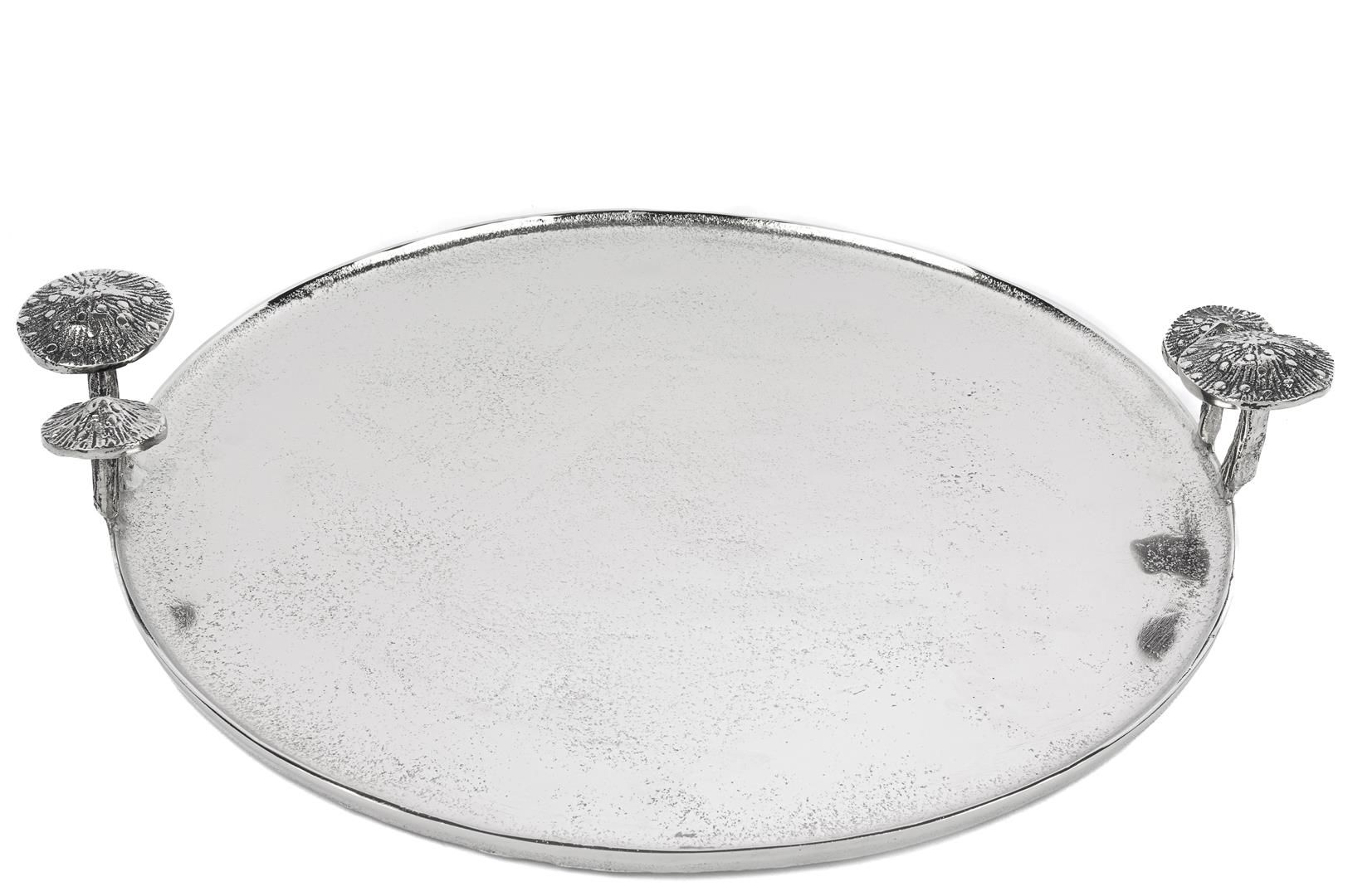 Gümüş Mantar Kulplu Tepsi 42x8cm