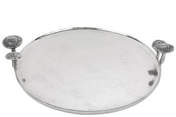 Gümüş Mantar Kulplu Tepsi 42x8cm