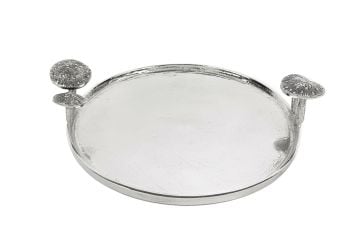 Gümüş Mantar Kulplu Tepsi 32x8cm