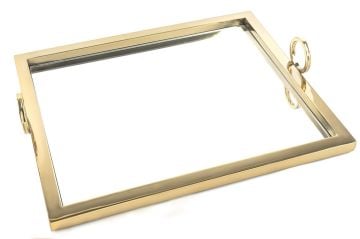 Gold Dikdörtgen Aynalı Tepsi 43x36x2cm