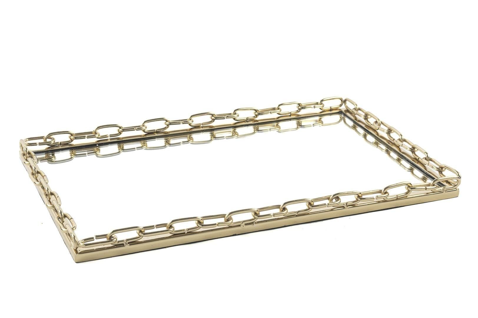 Gold Metal Dikdörtgen Aynalı Tepsi 41x26cm