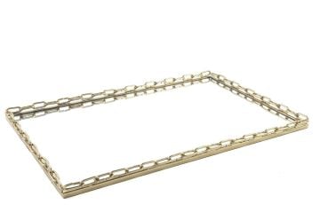 Gold Metal Dikdörtgen Aynalı Tepsi 56x36cm