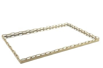 Gold Metal Dikdörtgen Aynalı Tepsi 56x36cm
