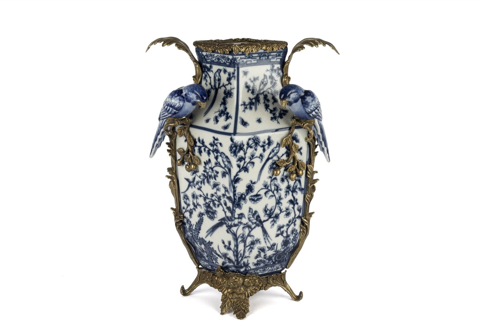 Mavi Bronz Kuşlu Vazo 30x18x43cm