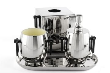 Silver Mat Siyah Kulplu Banyo Seti 30x15x20cm