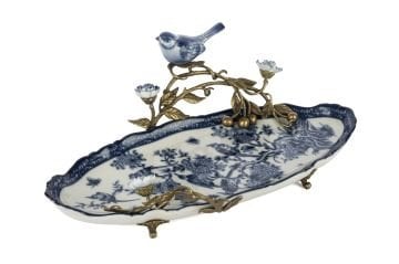 Mavi Bronz Kuşlu Dek Tabak 41x20x16cm