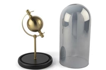 Gold Küre Füme Cam Fanus 17x33cm