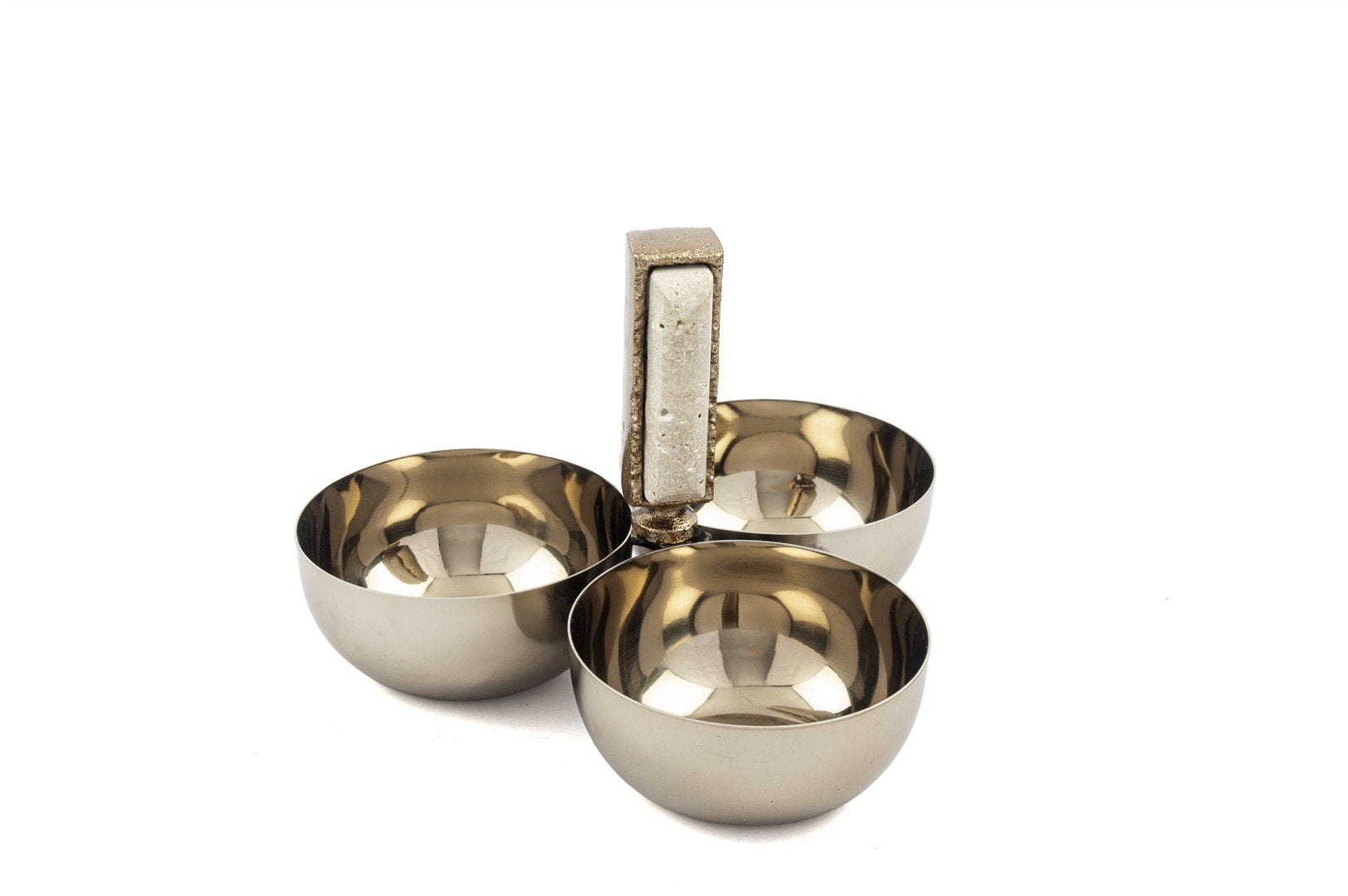 Bronz Traverten Mermer Taşlı 3lü Çerezlik 21x15cm