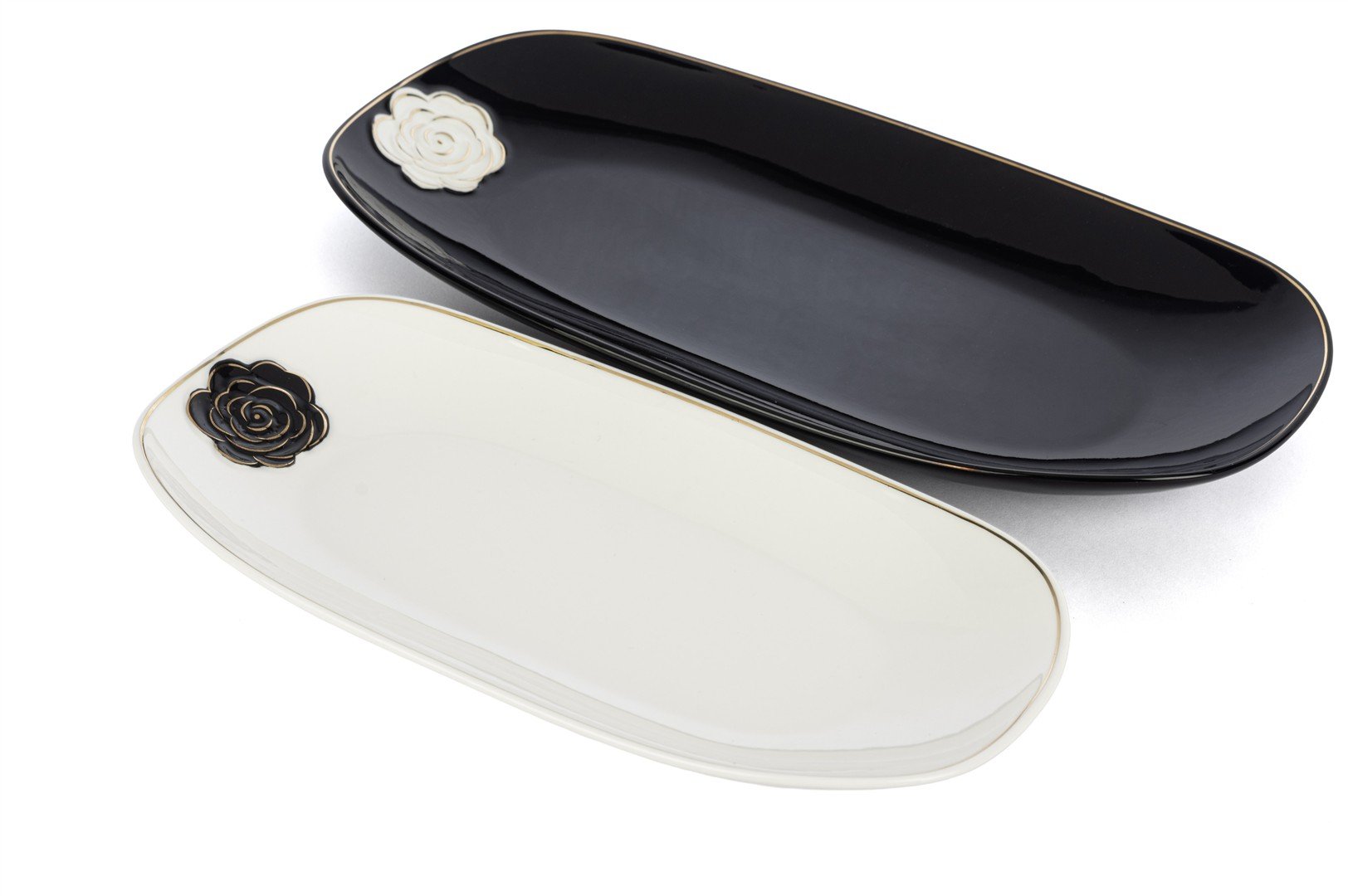 Rosaria Siyah Beyaz 2li Oval Tabak 13x26cm-35x15cm