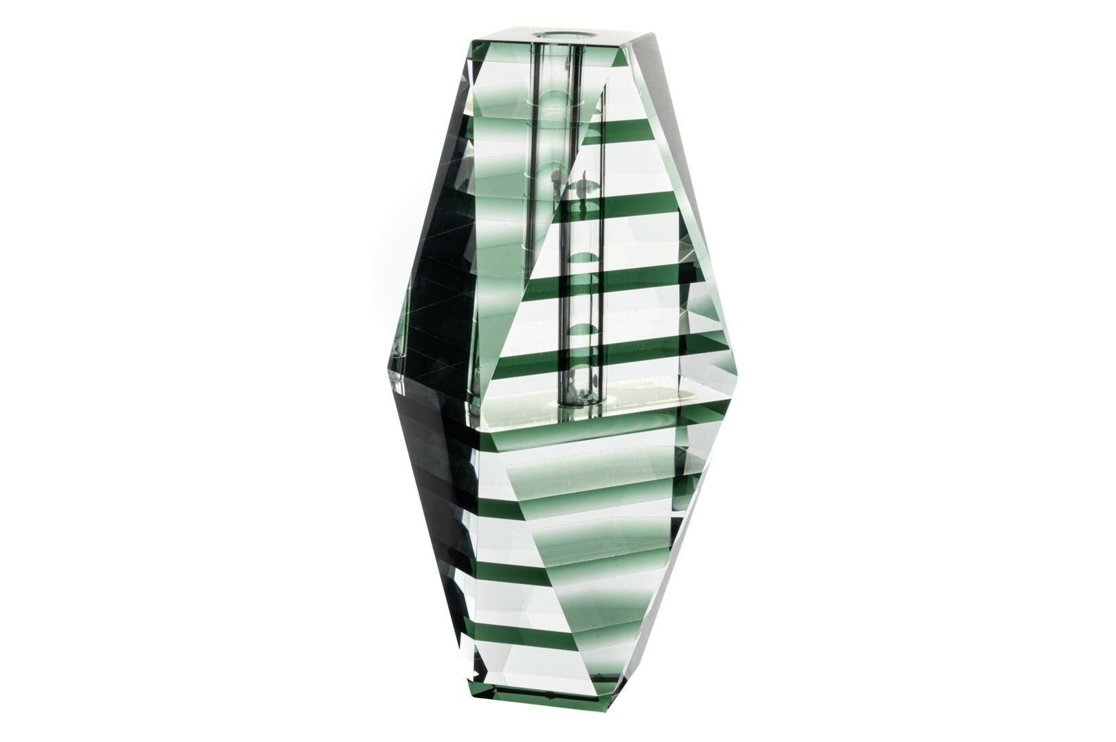 Yeşil Çizgili Cam Vazo 11x7x25cm