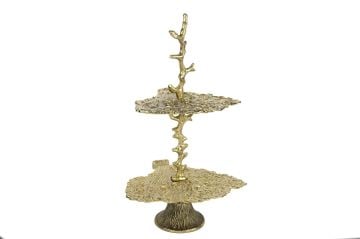 Gold İstiridyeli 2Katlı Sunum Standı 30x26x53cm