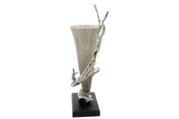 Curly Gümüş Metalli Cam Vazo 26x14x57cm