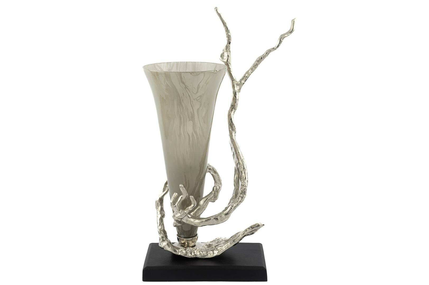 Curly Gümüş Metalli Cam Vazo 26x14x57cm