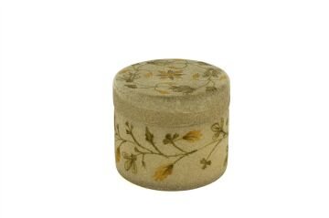 Krem Kadife Çiçekli Cam Mum Bergamot 11x19cm