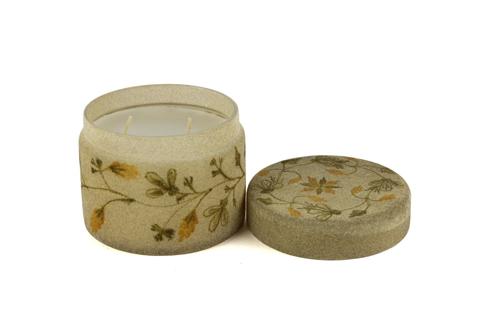 Krem Kadife Çiçekli Cam Mum Bergamot 11x19cm