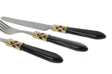 BUGATTİ Siyah Gold 75 Parça Çatal Kaşık Bıçak Seti