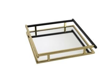 Gold Mat Siyah Aynalı Tepsi 33x30x5cm