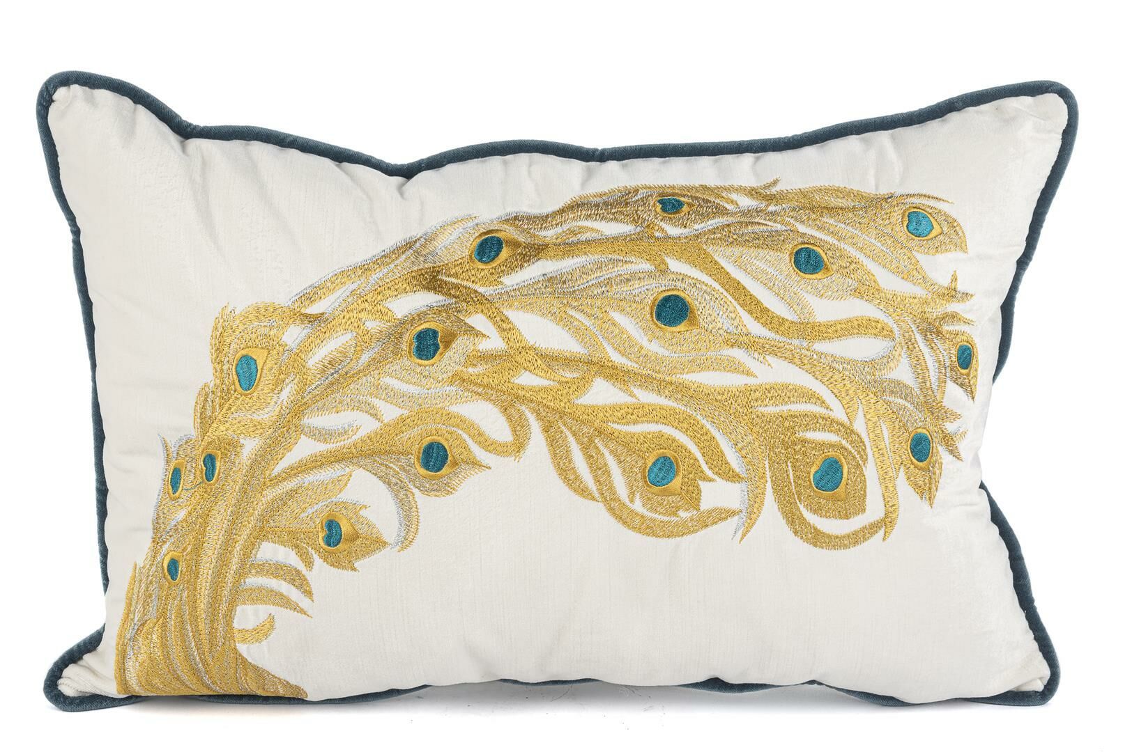 Krem Kadife Tavus Kuşu Yastık Kırlent 40x60